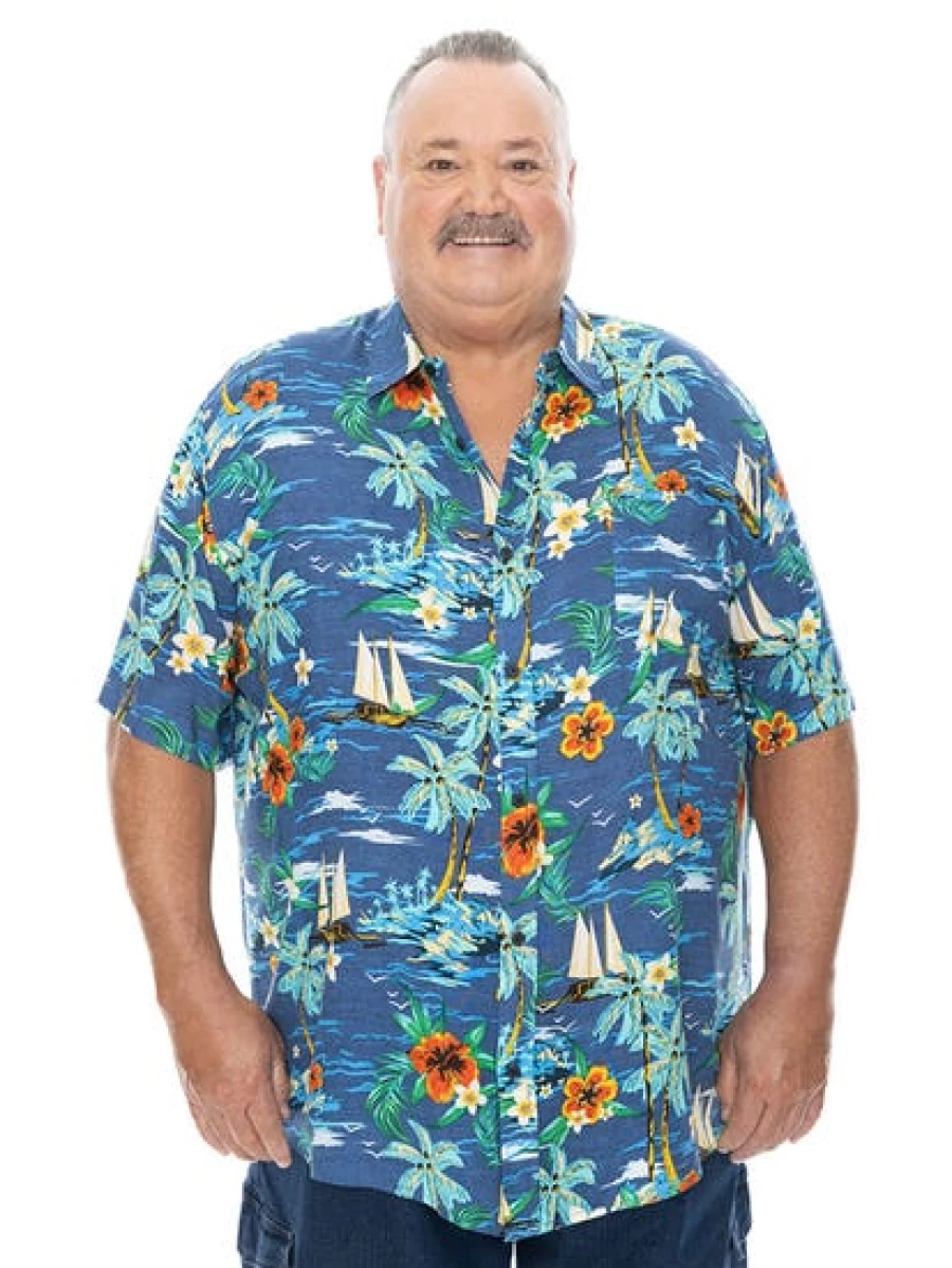 "BUILT N FIT Men's Navy Blue Short Sleeve Casual Shirt"
