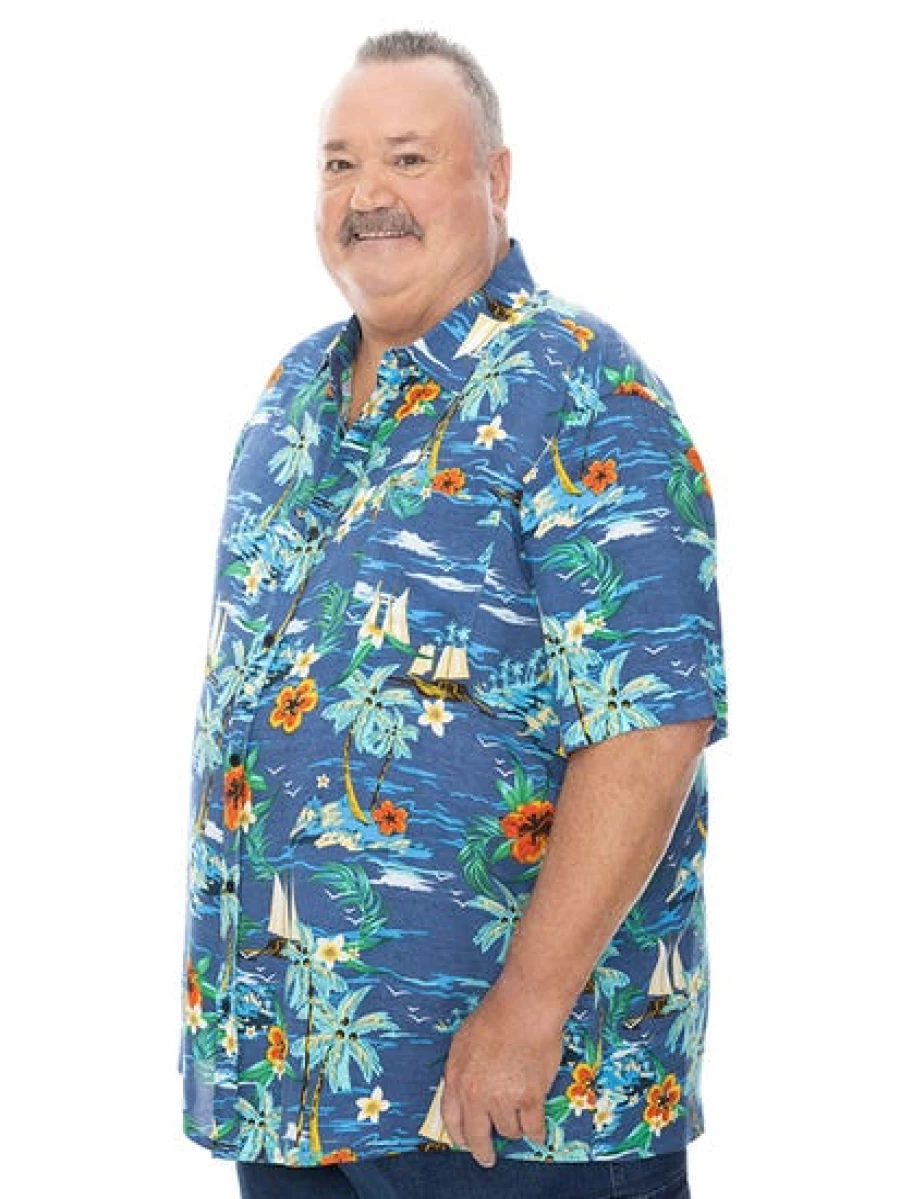 "BUILT N FIT Men's Navy Blue Short Sleeve Casual Shirt"