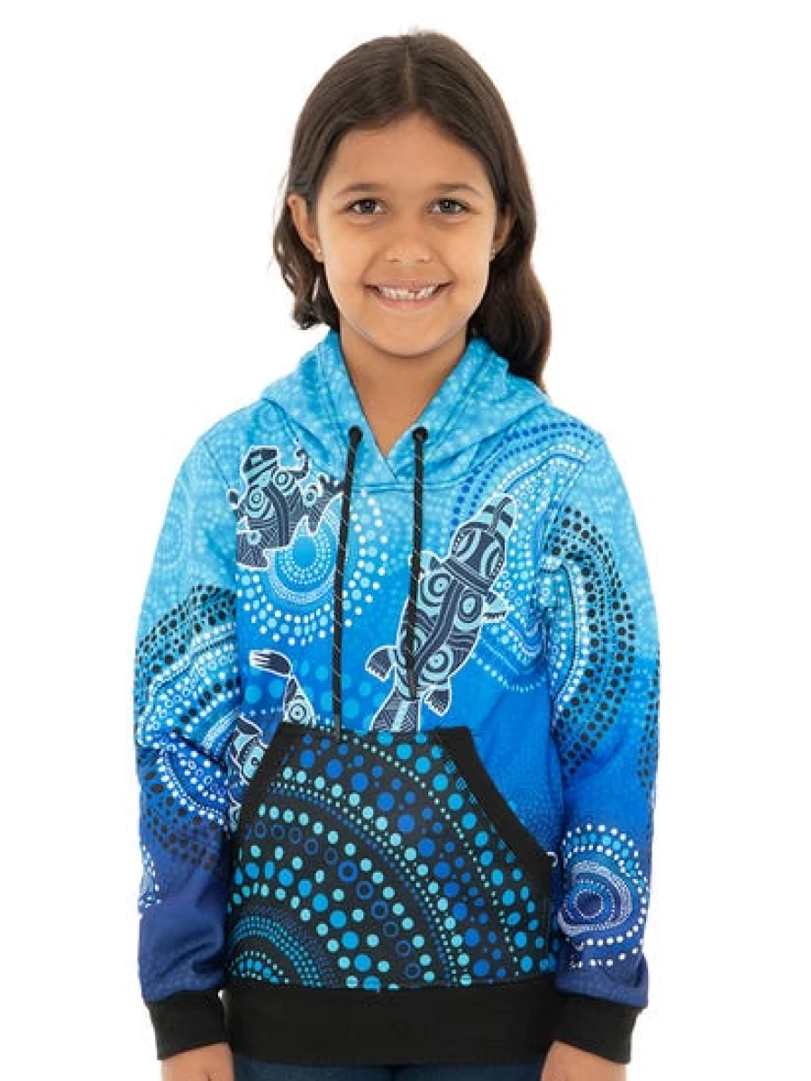 Gwiyaala Men's First Nation Popover Hoodie - Blue Cultural Streetwear