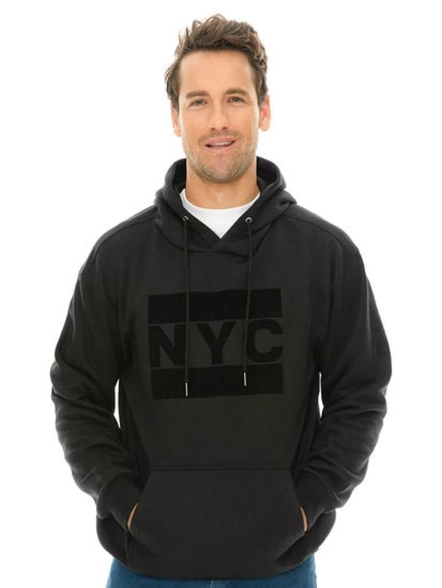 Prodigy Men's Black NYC Printed Popover Hoodie - Stylish Streetwear Pullover Sweatshirt