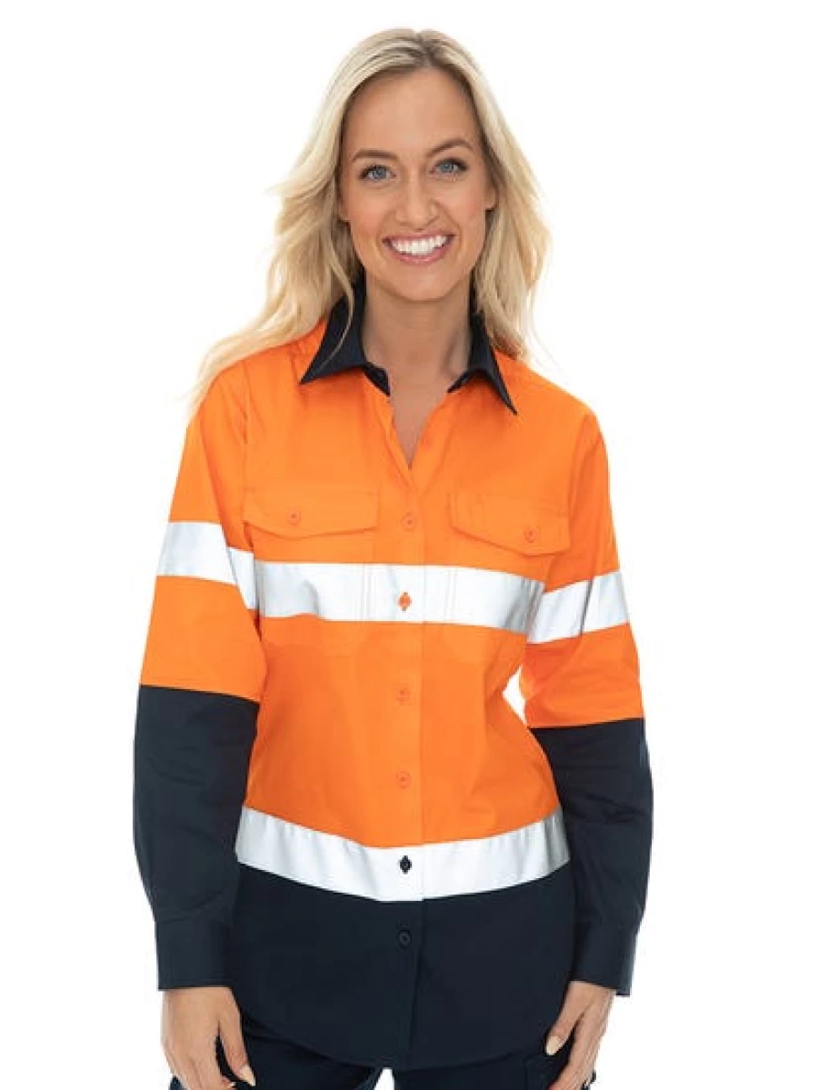 Men's Traders Orange & Navy Long Sleeve Taped Seam Shirt