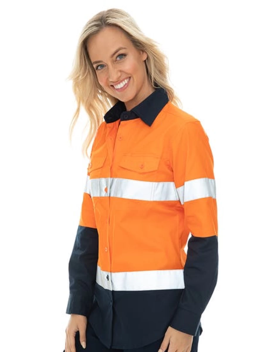 Men's Traders Orange & Navy Long Sleeve Taped Seam Shirt