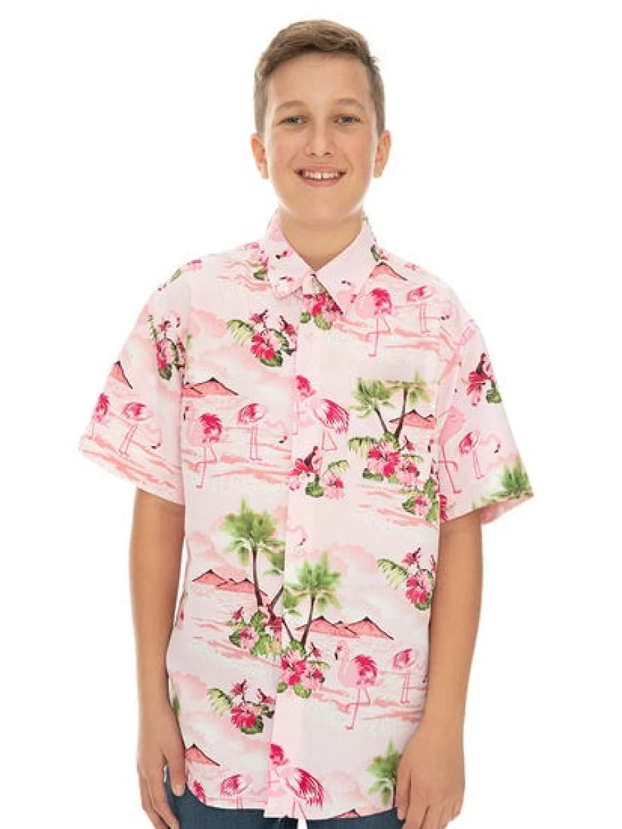 Lowes Men's Hawaiian Shirt with Pink Flamingo Print - Tropical Summer Shirt