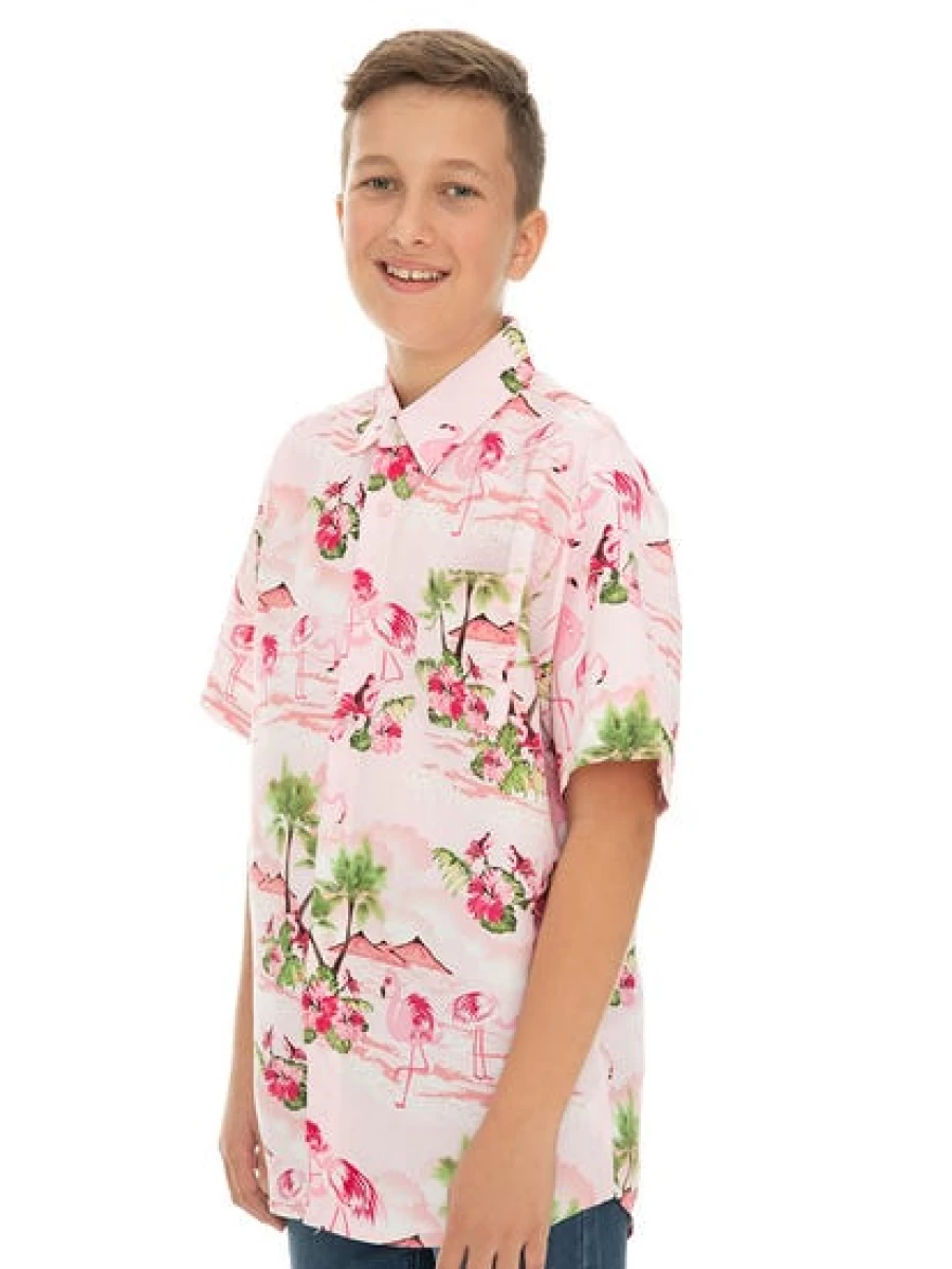 Lowes Men's Hawaiian Shirt with Pink Flamingo Print - Tropical Summer Shirt