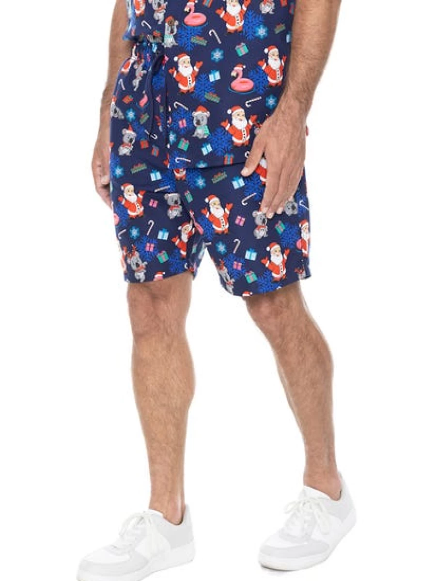 Lowes Men's Christmas Printed Shorts Navy Santa & Koala Holiday Design