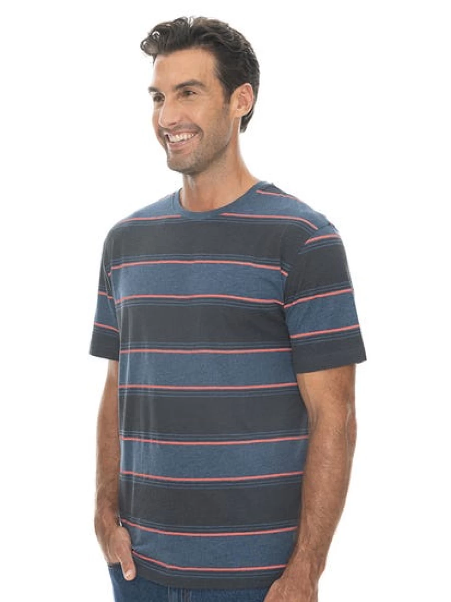 Pacifica Men's Blue Striped Cotton T-Shirt - Casual Short Sleeve Tee