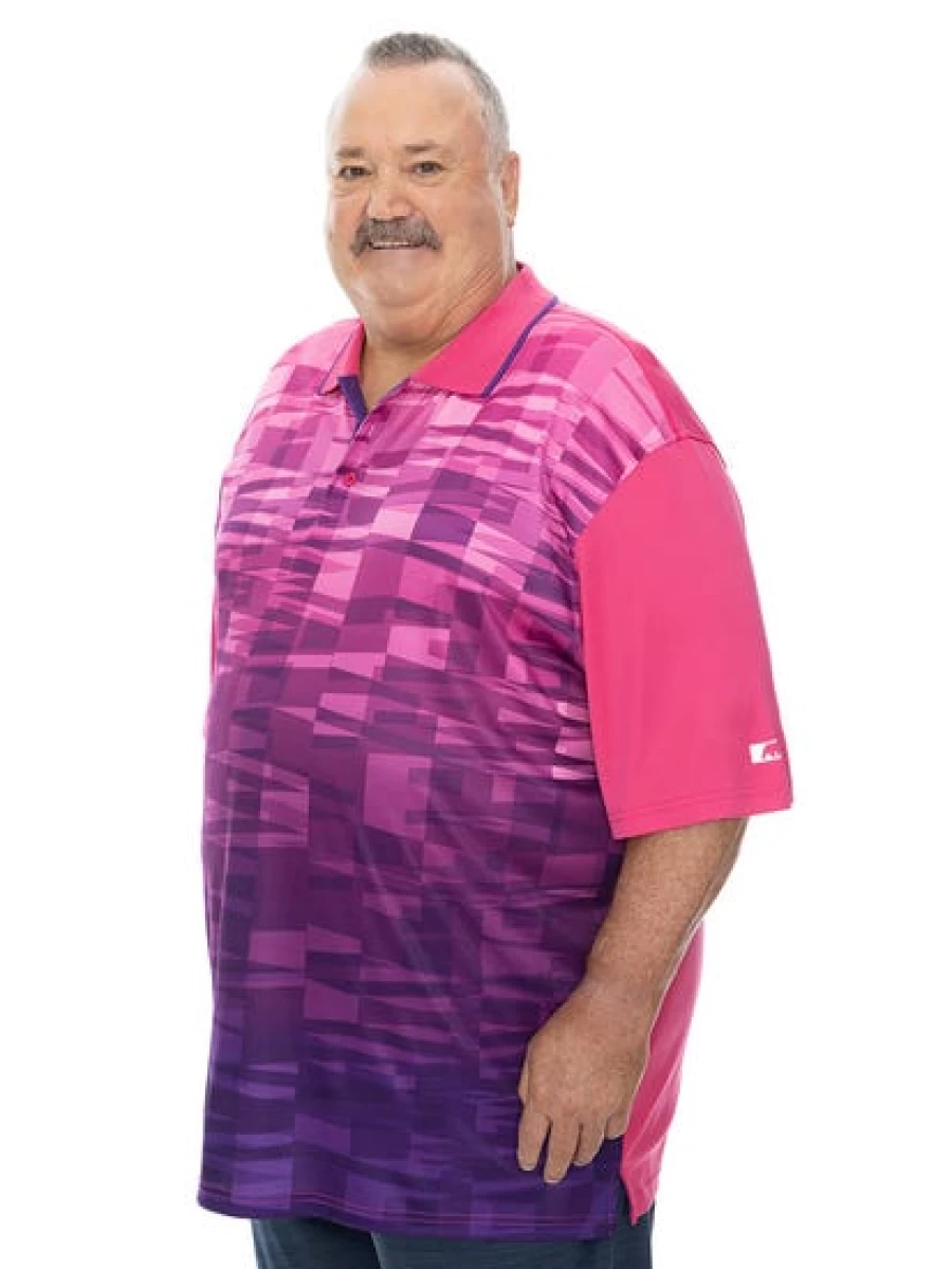 DBK Men's Performance Polo Shirt - Moisture Wicking Pink & Purple Sublimated Design for Big & Tall