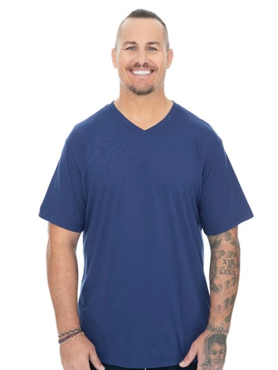 DBK Men's Slim Fit Plain V-Neck T-Shirt in Blue - Comfortable Casual Tee