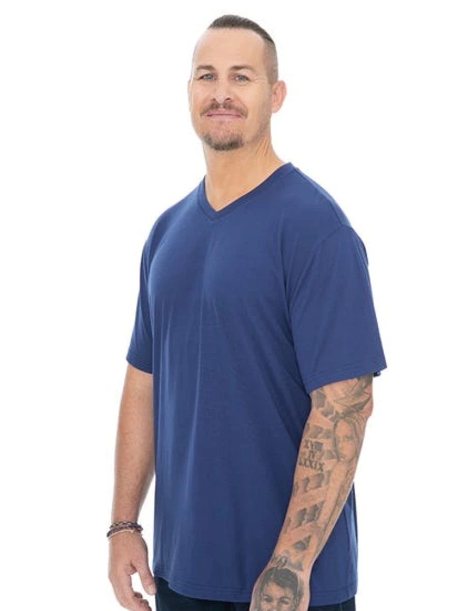 DBK Men's Slim Fit Plain V-Neck T-Shirt in Blue - Comfortable Casual Tee
