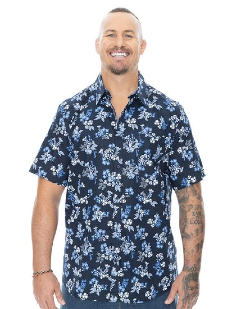 BUILT N FIT Men's Big & Tall Navy Floral Short Sleeve Shirt
