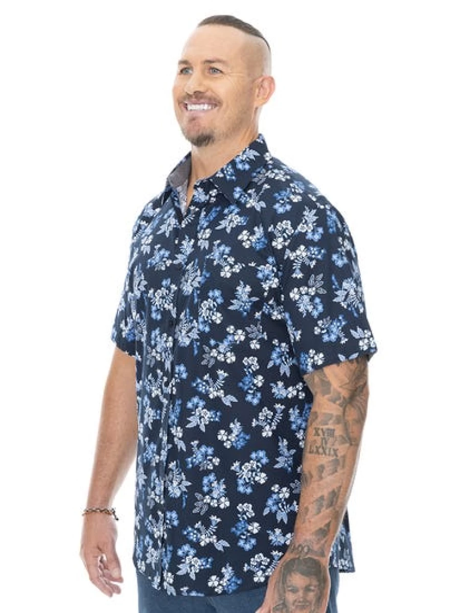 BUILT N FIT Men's Big & Tall Navy Floral Short Sleeve Shirt
