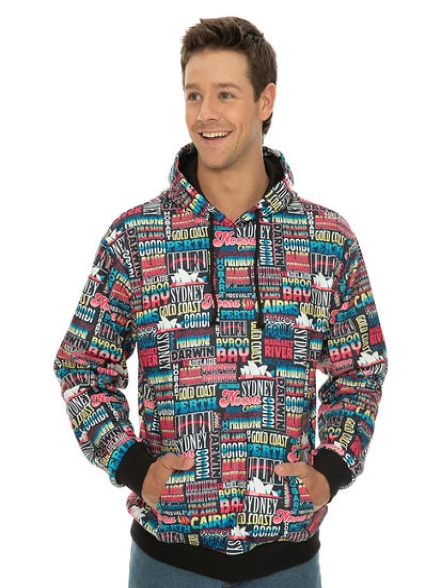 TROJAN Men's Australian Cities Hoodie - Black Pullover Urban Streetwear