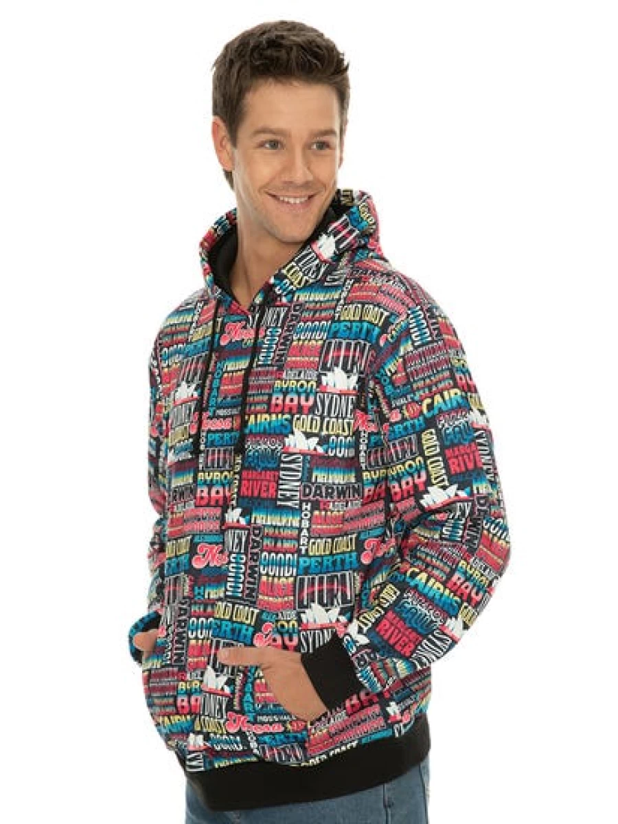 TROJAN Men's Australian Cities Hoodie - Black Pullover Urban Streetwear