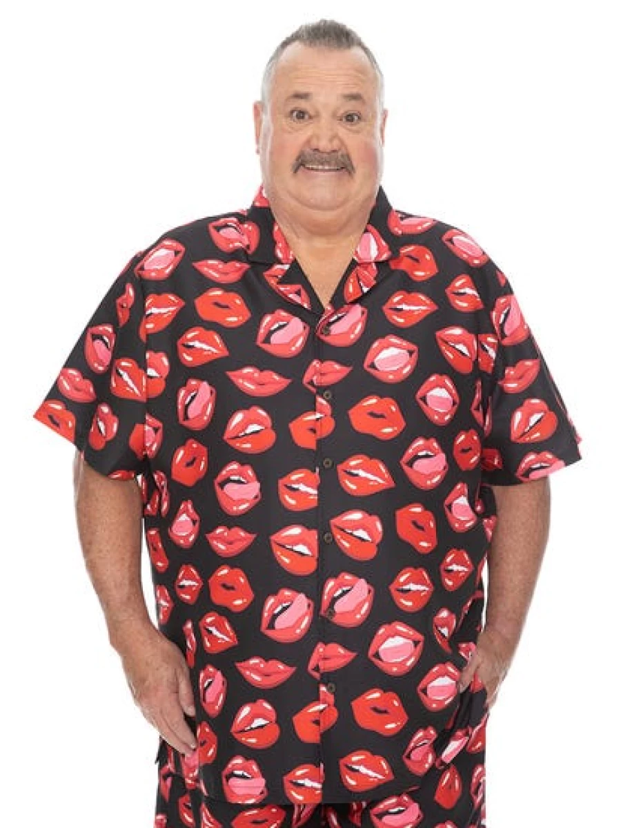 Riley Adams Men's Big & Tall Short Sleeve Hawaiian Lip Print Party Shirt
