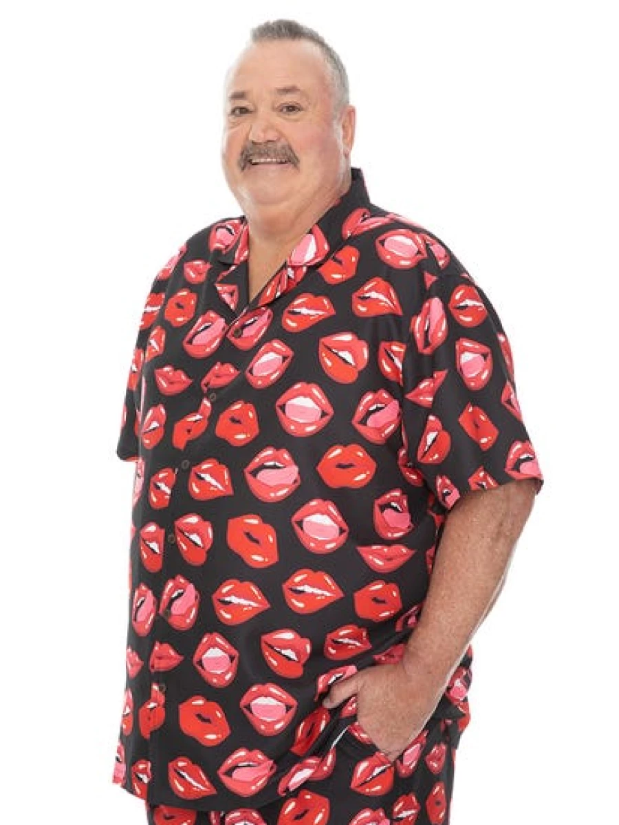 Riley Adams Men's Big & Tall Short Sleeve Hawaiian Lip Print Party Shirt
