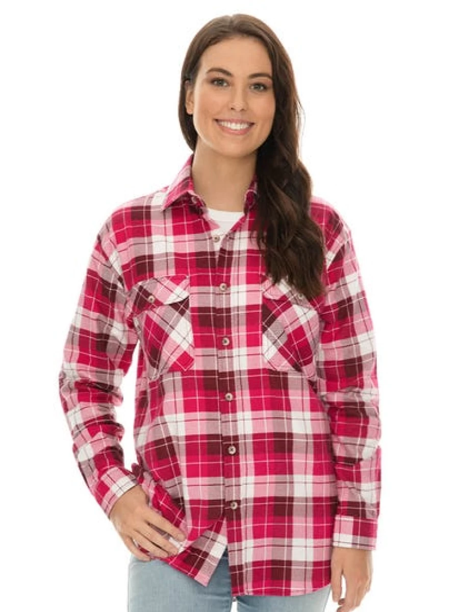 Lowes Men's Pink Check Flannel Shirt - Soft Casual Long Sleeve Button-Up