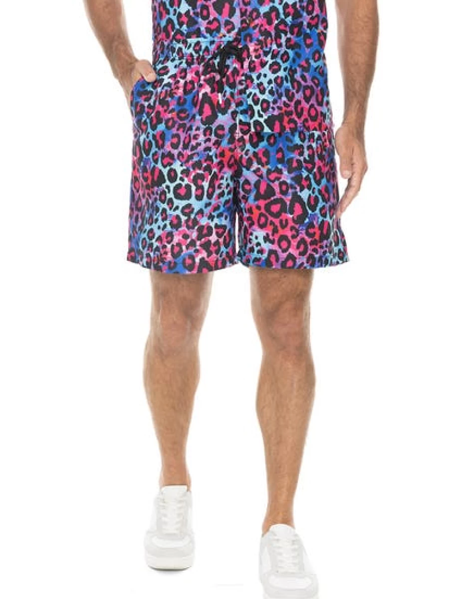 Pacifica Men's Neon Leopard Print Matching Party Shorts - Bold & Vibrant Design