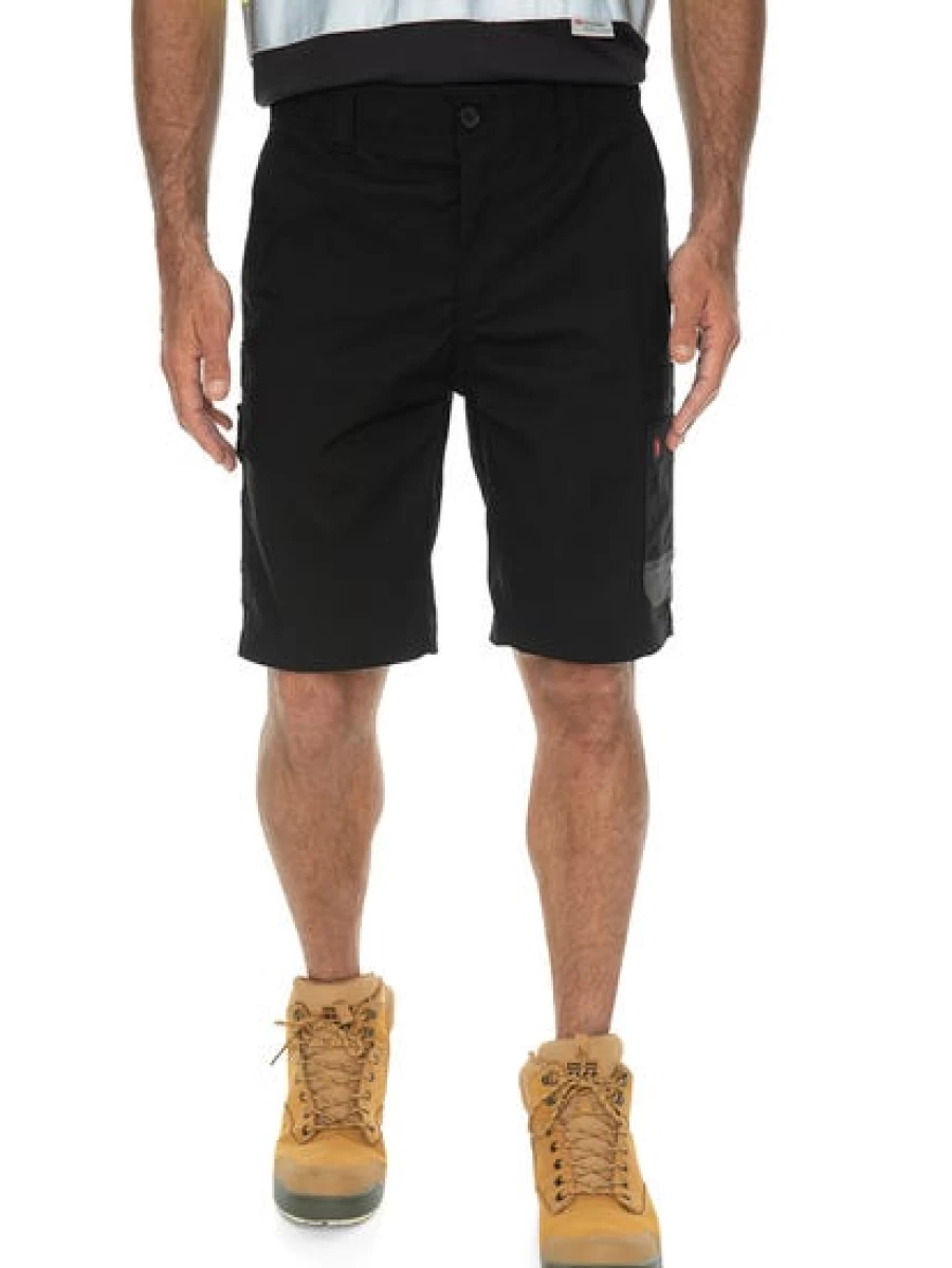 Men's Traders Work Shorts - Flexible Waist Ripstop Cargo Shorts for Men, Durable Black Workwear