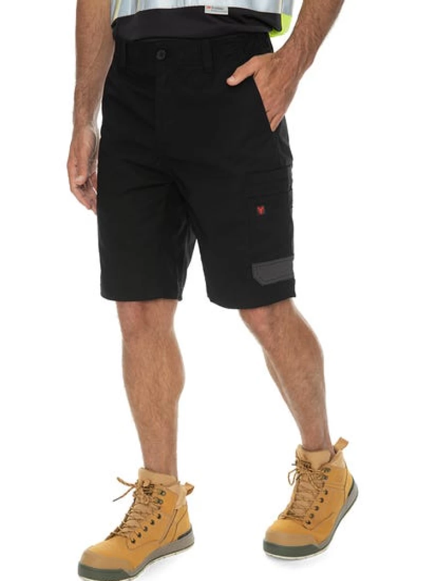 Men's Traders Work Shorts - Flexible Waist Ripstop Cargo Shorts for Men, Durable Black Workwear