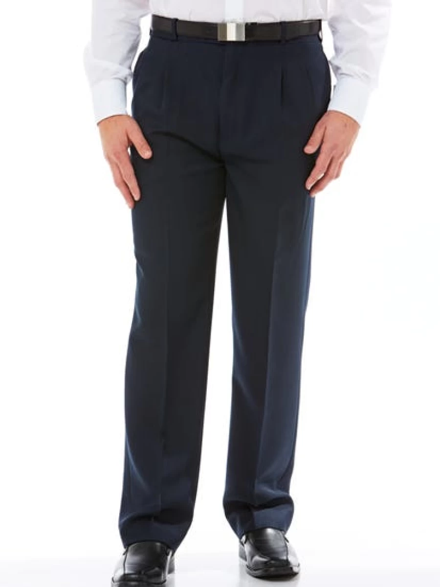 Robert Huntley Men's Navy Pleat Front Trousers - Regular Fit Classic Dress Pants