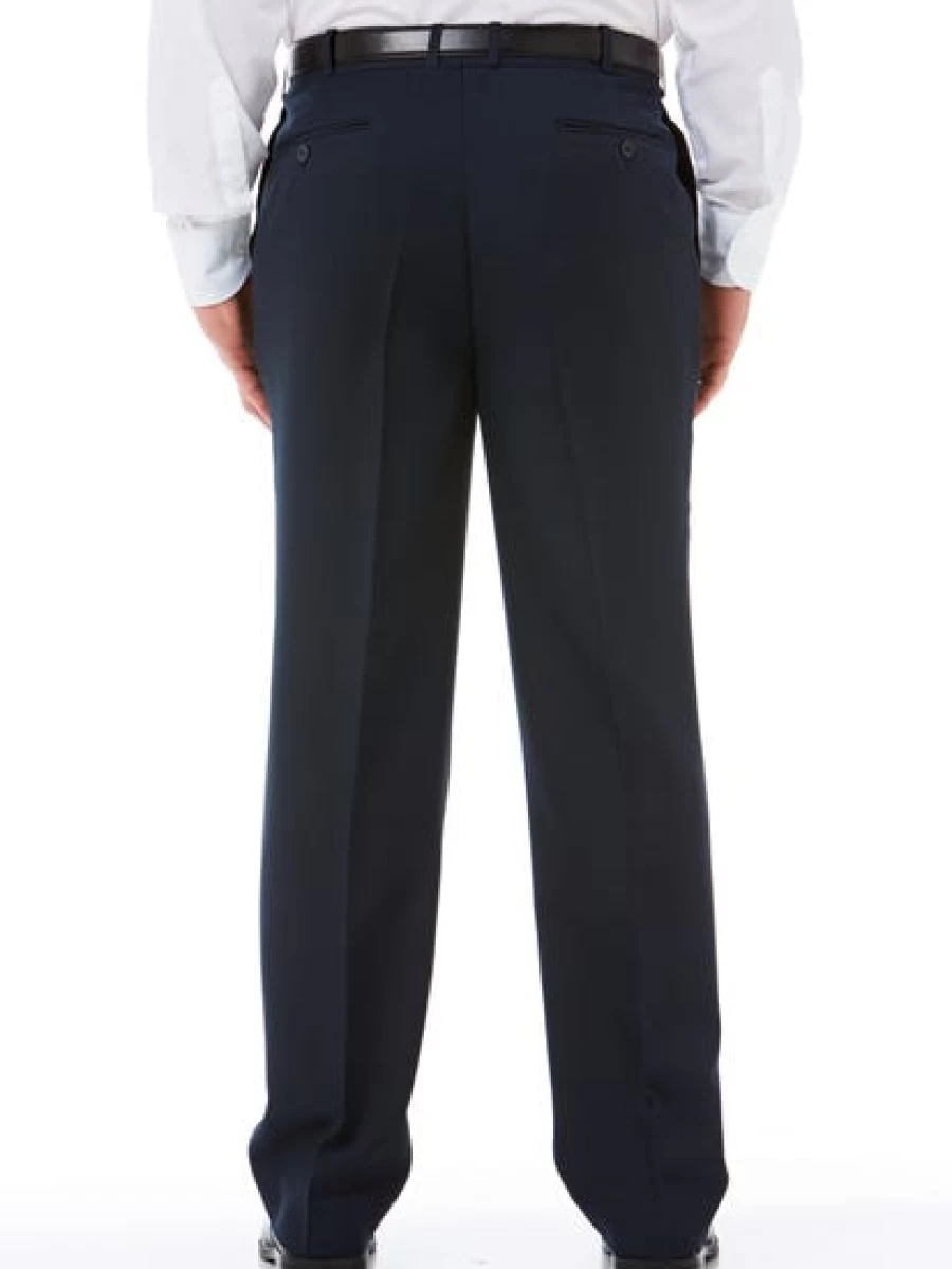 Robert Huntley Men's Navy Pleat Front Trousers - Regular Fit Classic Dress Pants
