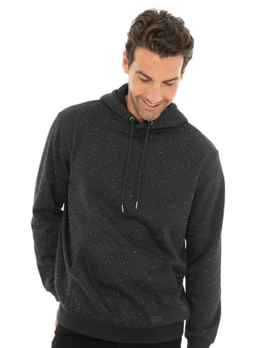 TROJAN Men's Black Speckled Fleece Hoodie - Soft Warm Pullover for Winter