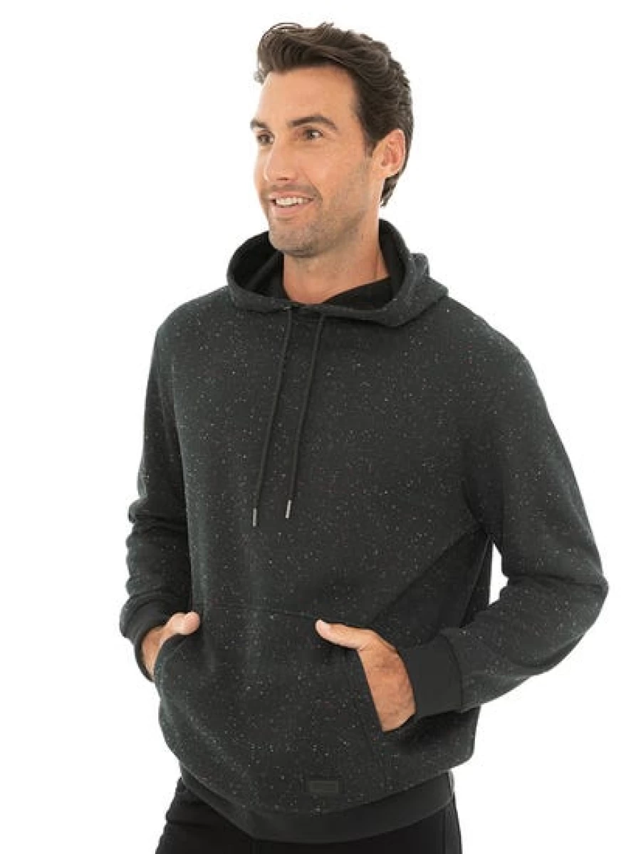 TROJAN Men's Black Speckled Fleece Hoodie - Soft Warm Pullover for Winter