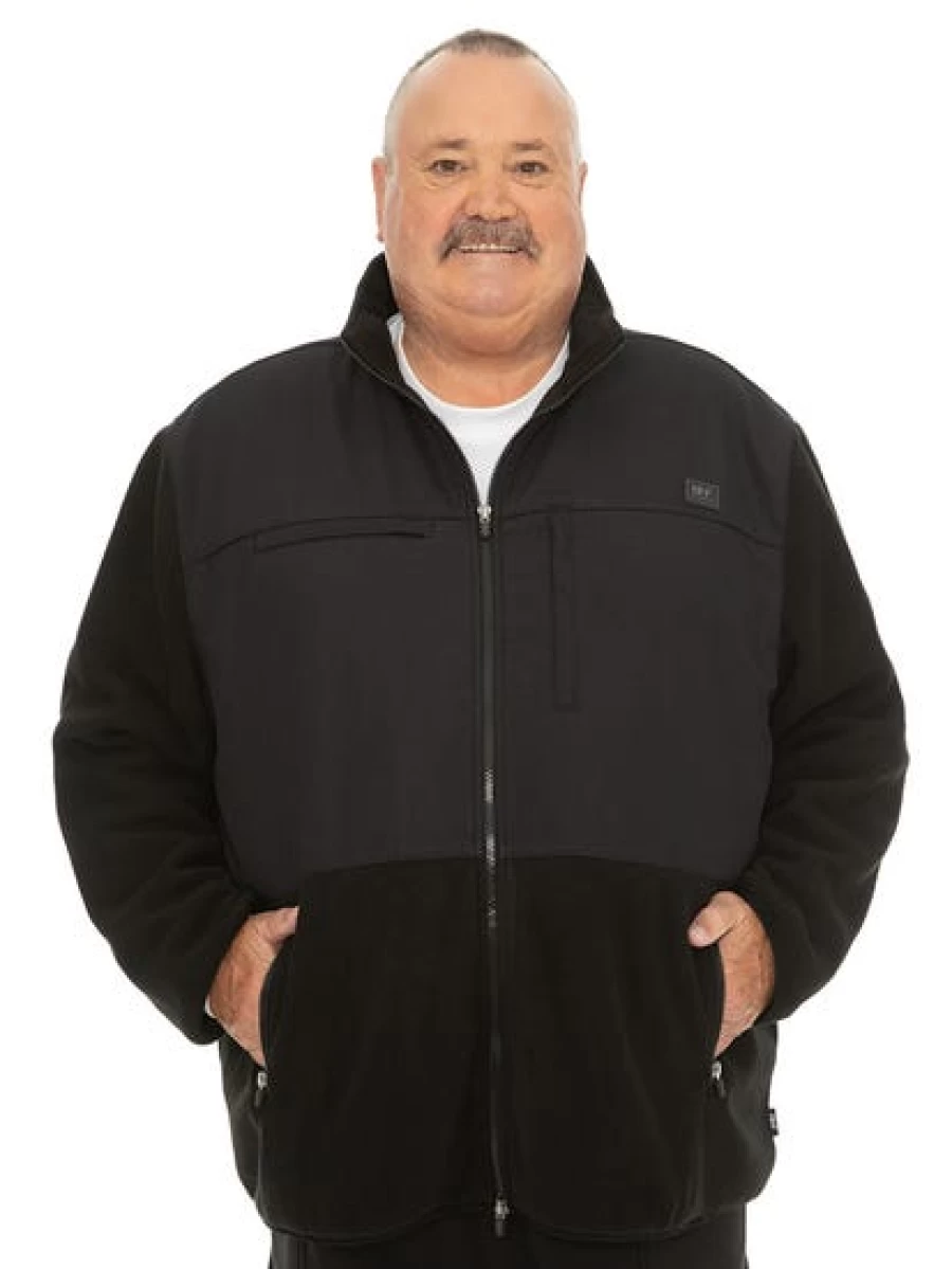 BUILT N FIT Men's Heavyweight Polar Fleece Zip-Up Jacket - Black Winter Warm Coat for Big & Tall
