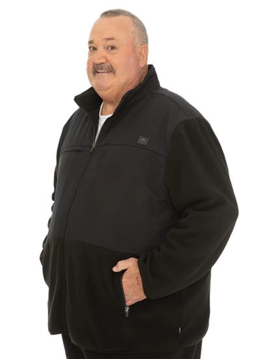 BUILT N FIT Men's Heavyweight Polar Fleece Zip-Up Jacket - Black Winter Warm Coat for Big & Tall