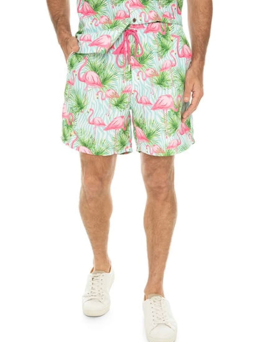 Riley Adams Men's Flamingo Print Swim Shorts for Summer Beach Vacation