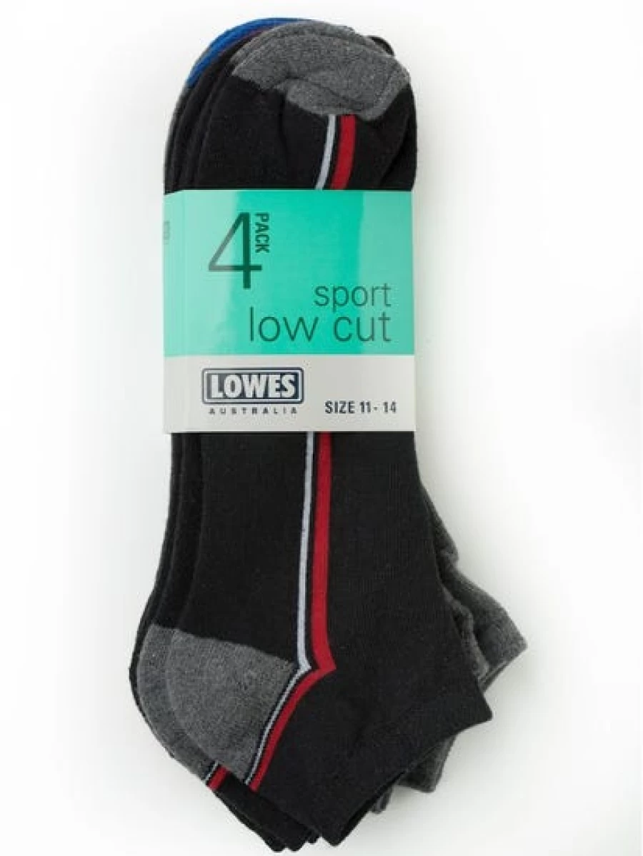 Lowes Men's Low Cut Black Athletic Socks 4-Pack for Sports & Casual Wear