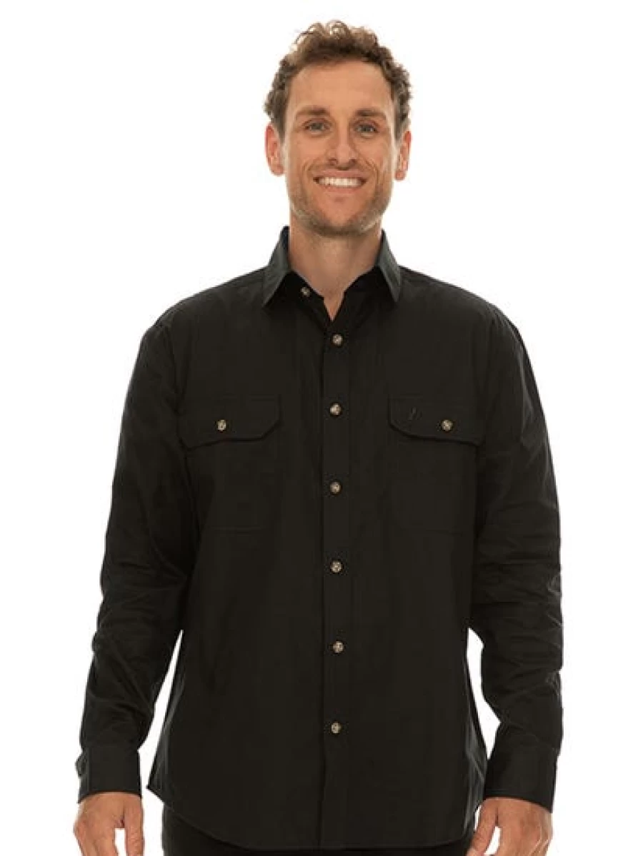 Men's Outdoor Black Shirt - Full Placket Button-Up by Traders Country