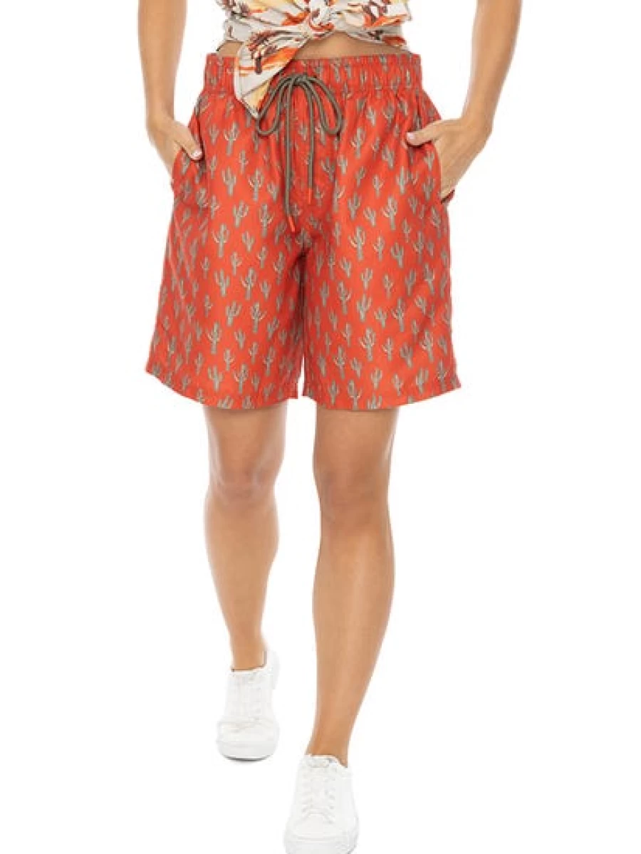 Prodigy Men's Baja Cactus Print Microfiber Pull-On Shorts Comfortable Casual Beachwear