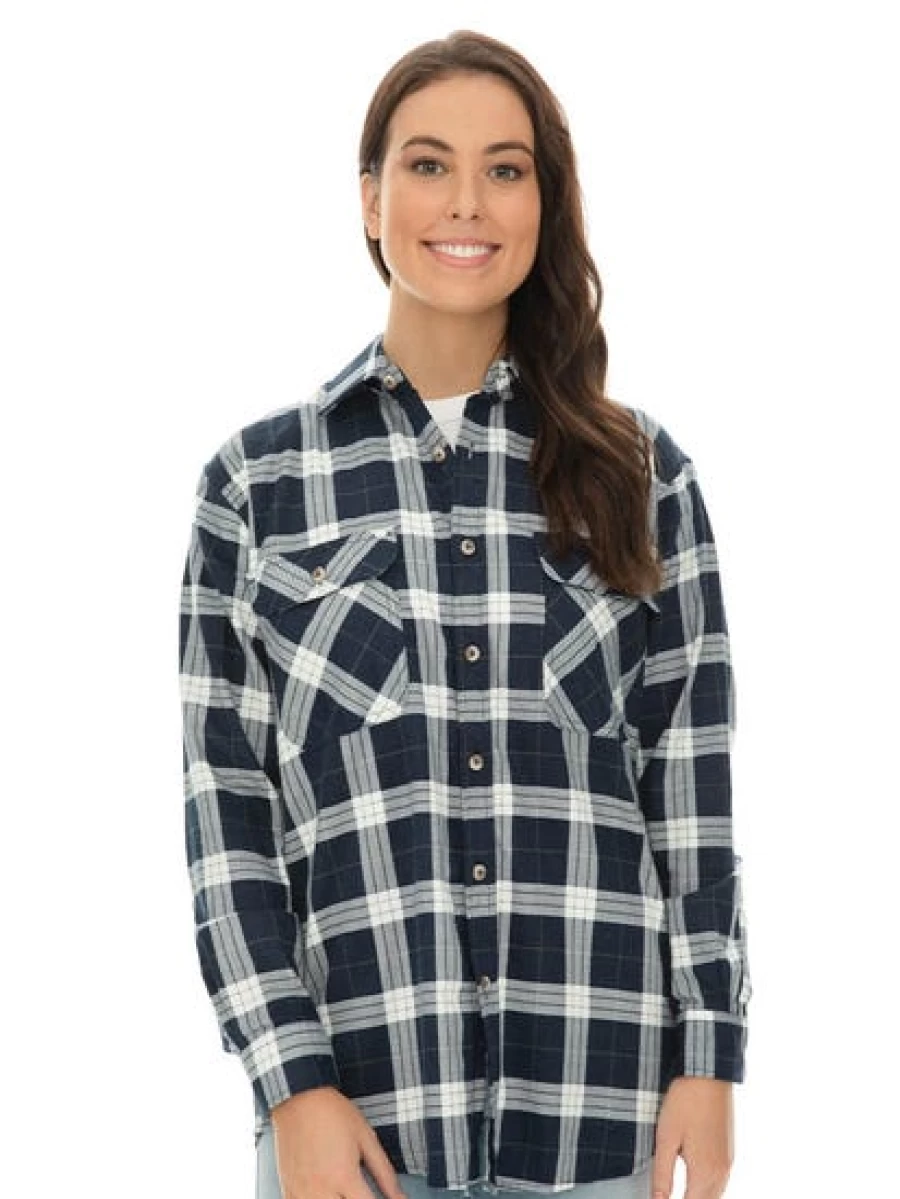 Lowes Men's Navy Check Flannel Shirt - Classic Plaid Long Sleeve Casual Wear