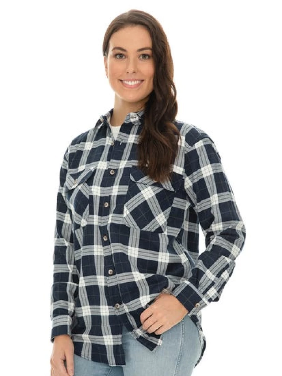 Lowes Men's Navy Check Flannel Shirt - Classic Plaid Long Sleeve Casual Wear