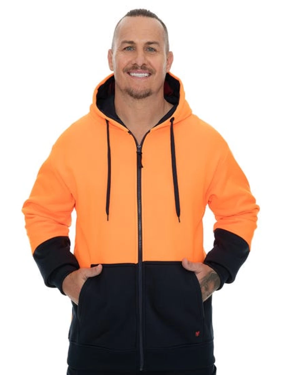 Men's High Visibility Zip Hoodie - Orange & Navy - Traders Workwear