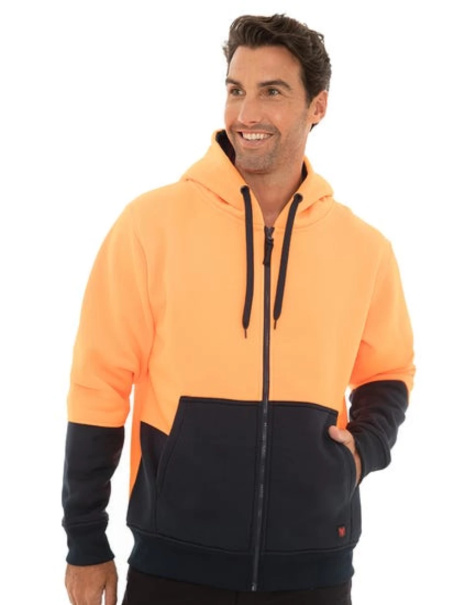 Men's High Visibility Zip Hoodie - Orange & Navy - Traders Workwear