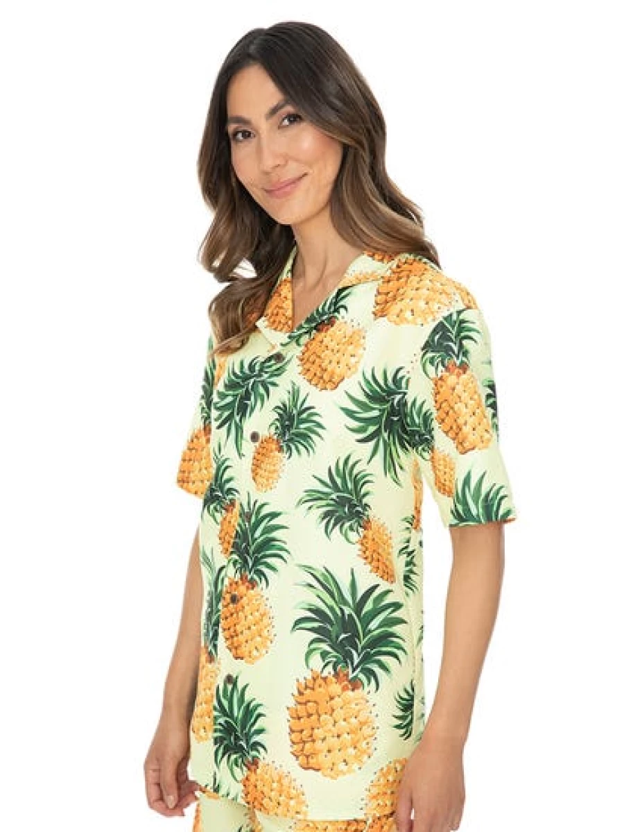 Pacifica Unisex Yellow Pineapple Print Short Sleeve Party Shirt for Men & Women