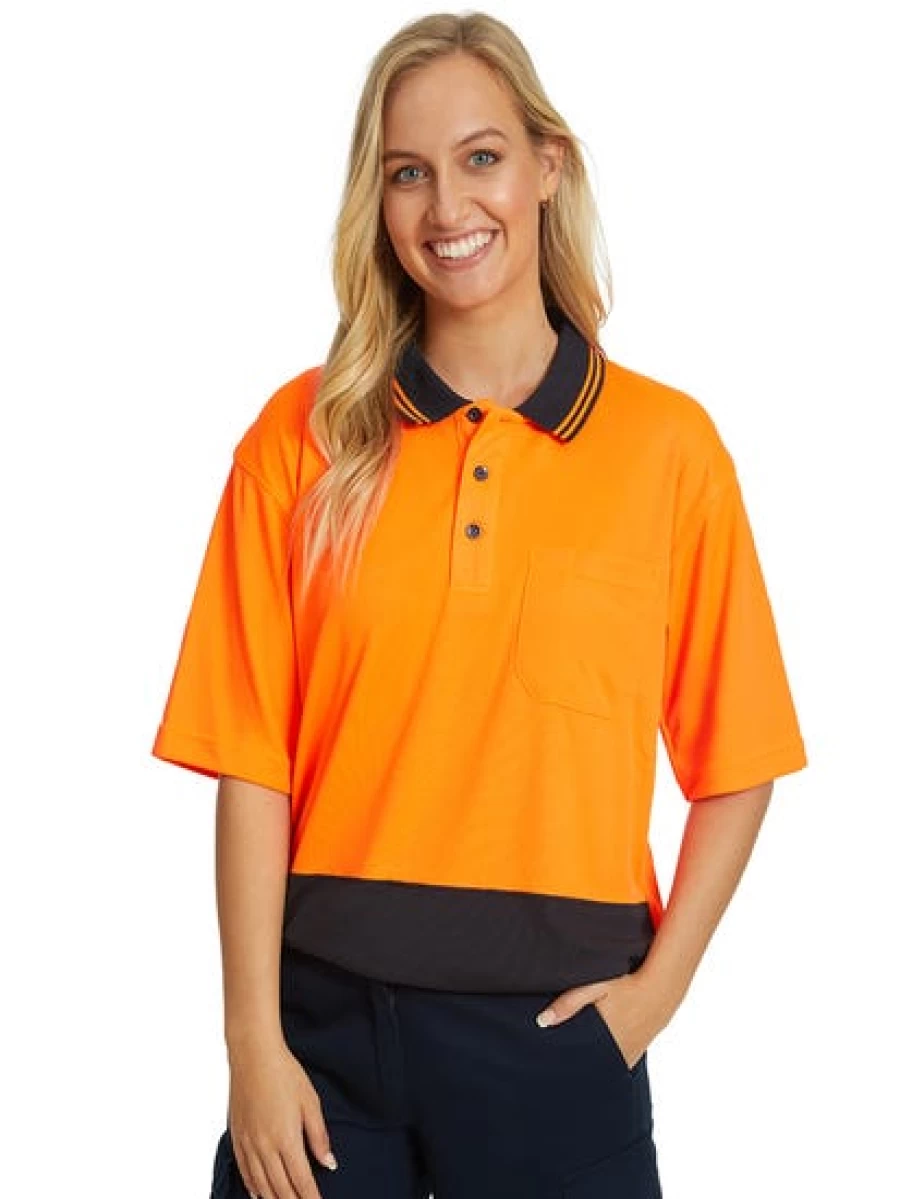 "Traders Men's Hi-Vis Cool Dry Polo Shirt - Orange & Navy Safety Workwear"