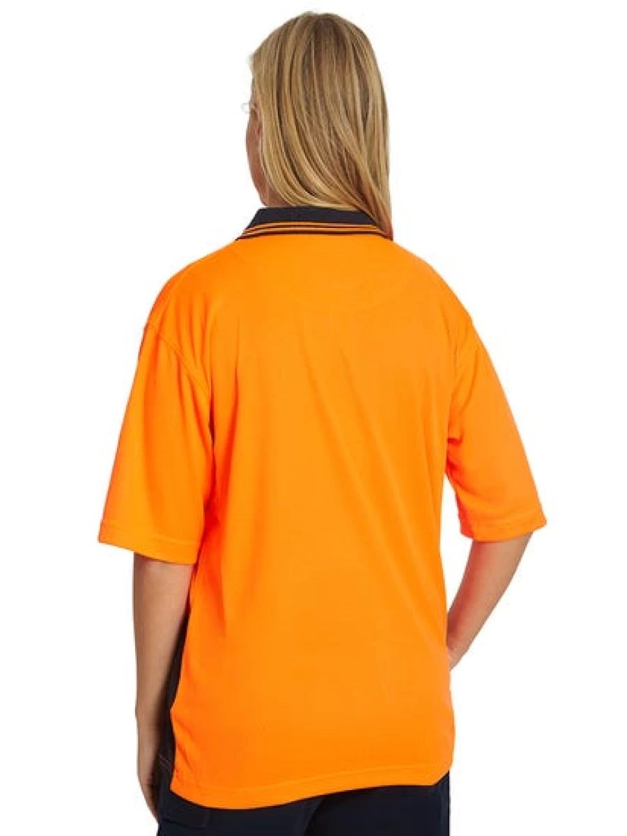 "Traders Men's Hi-Vis Cool Dry Polo Shirt - Orange & Navy Safety Workwear"