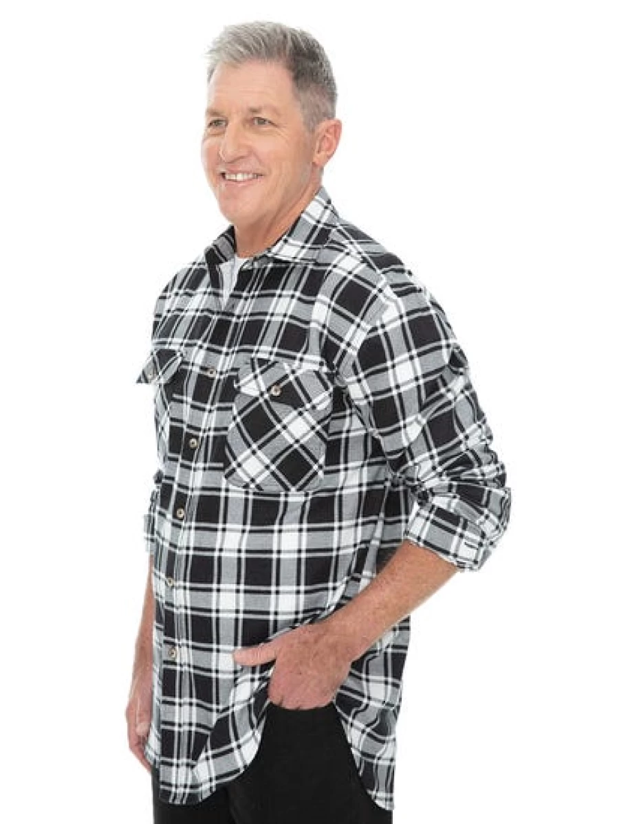 Lowes Men's Black & White Check Flannel Shirt - Soft Casual Plaid Long Sleeve Top