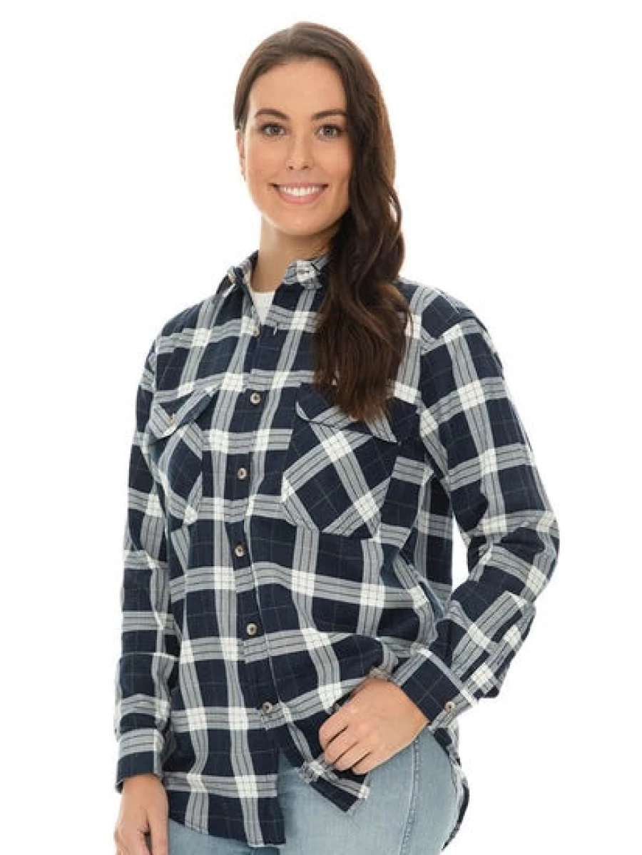 Lowes Men's Navy Check Flannel Shirt - Soft Casual Long Sleeve Plaid Top