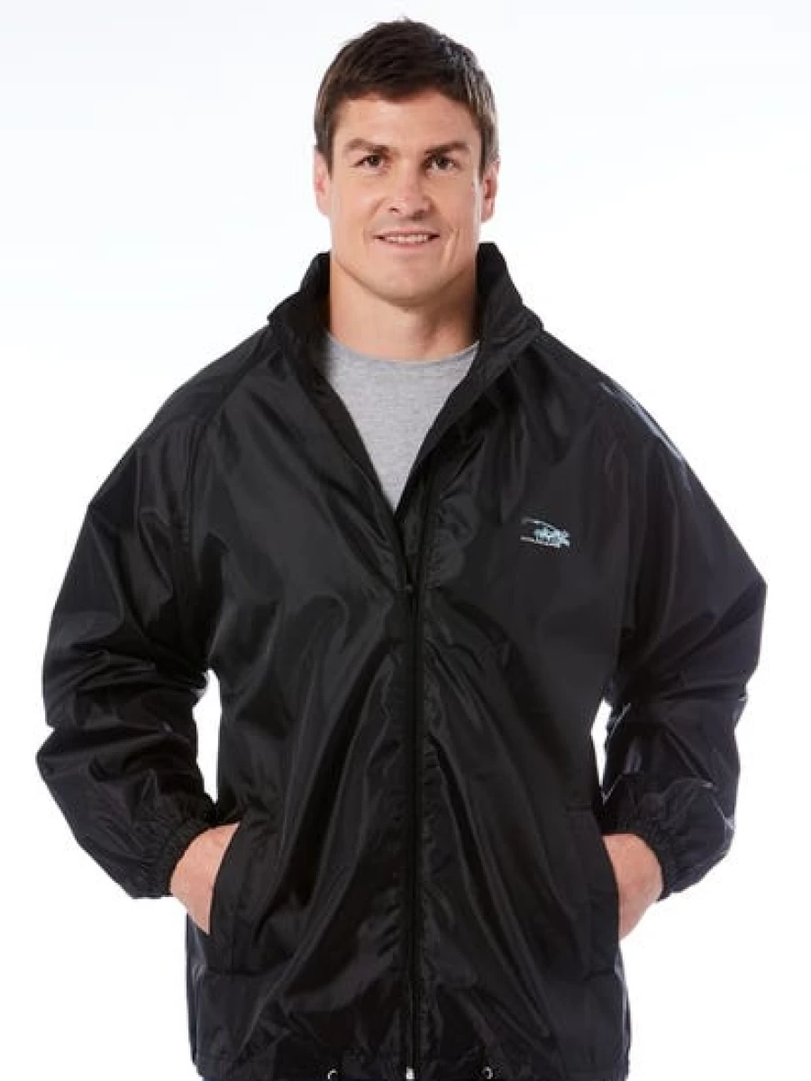 Outer Peak Men's Black Hooded Polyester Jacket - Lightweight Water-Resistant Outdoor Windbreaker