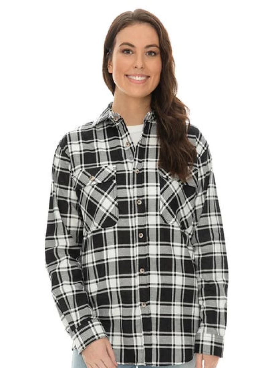 Lowes Men's Black & White Checkered Flannel Shirt - Classic Plaid Long Sleeve Button-Up