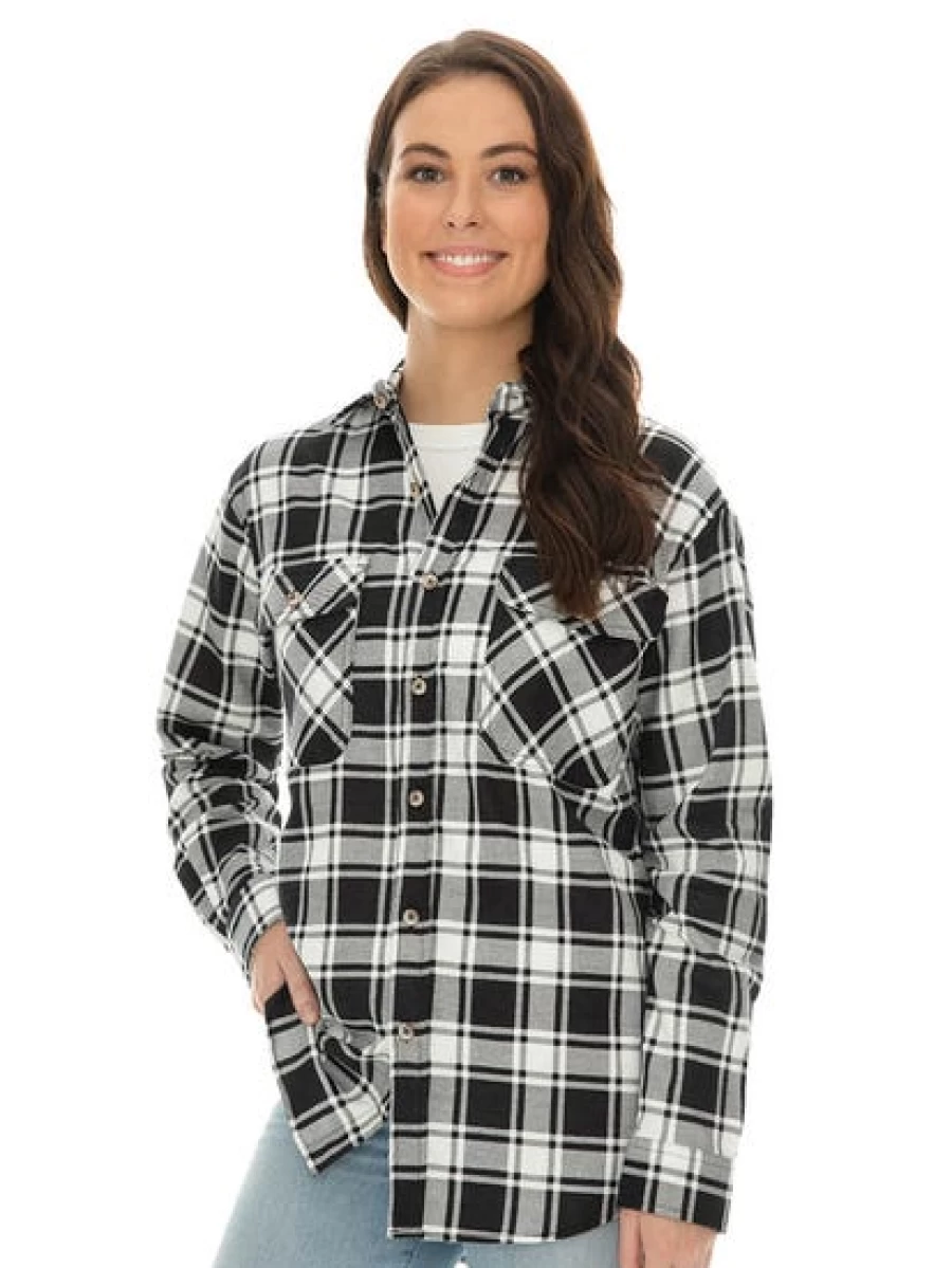 Lowes Men's Black & White Checkered Flannel Shirt - Classic Plaid Long Sleeve Button-Up
