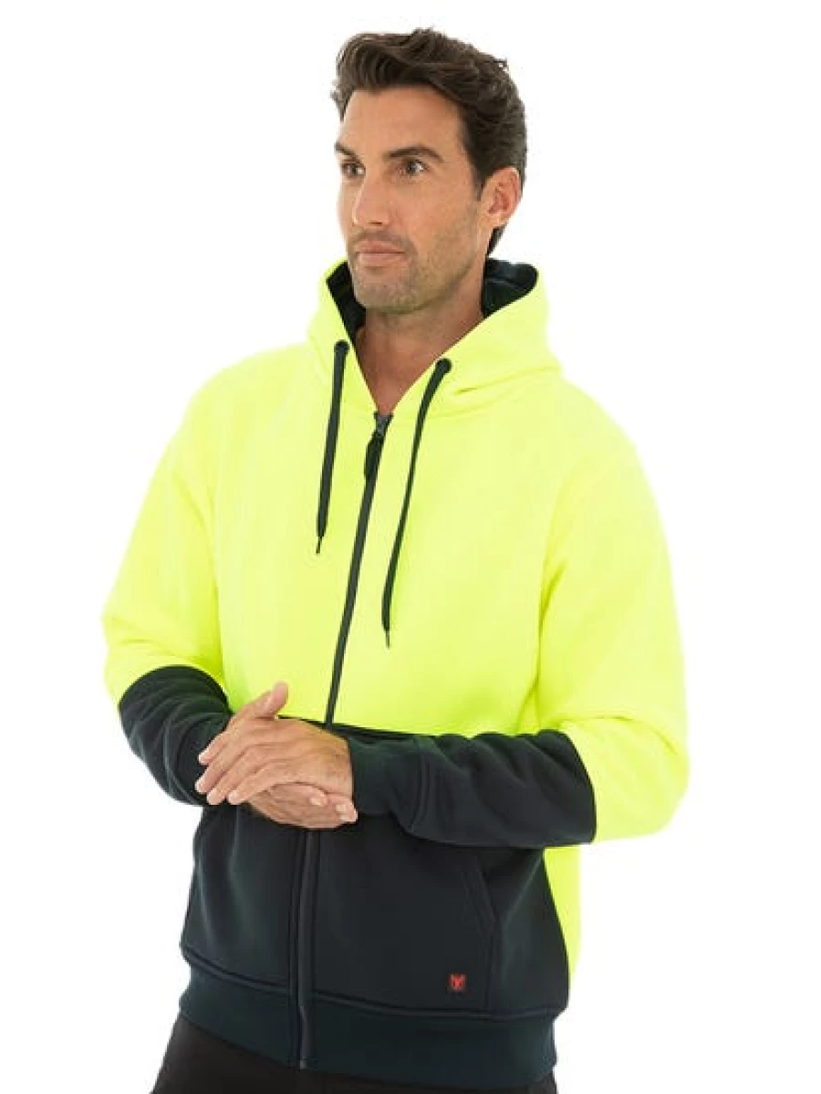 Men's Traders High Visibility Zip-Up Hoodie - Yellow & Navy Safety Workwear