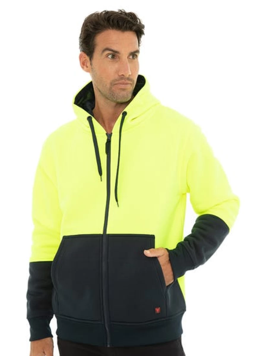 Men's Traders High Visibility Zip-Up Hoodie - Yellow & Navy Safety Workwear