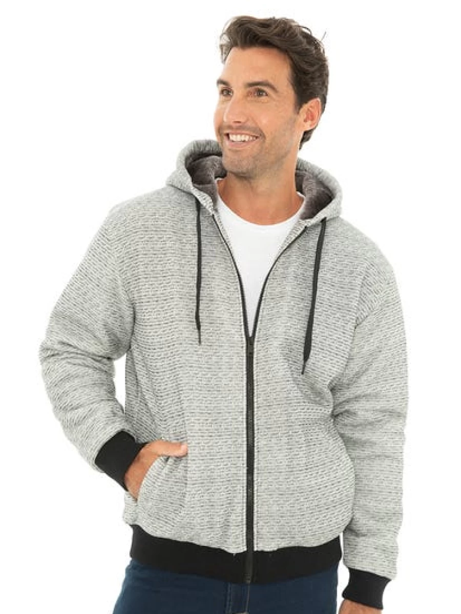 TROJAN Men's Beige Fleece Sherpa Zip-Up Hoodie - Soft Warm Winter Pullover