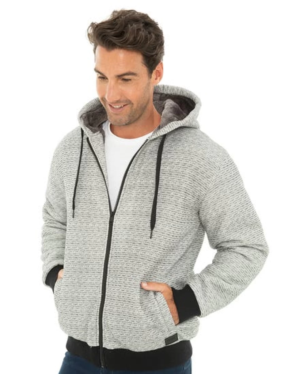 TROJAN Men's Beige Fleece Sherpa Zip-Up Hoodie - Soft Warm Winter Pullover