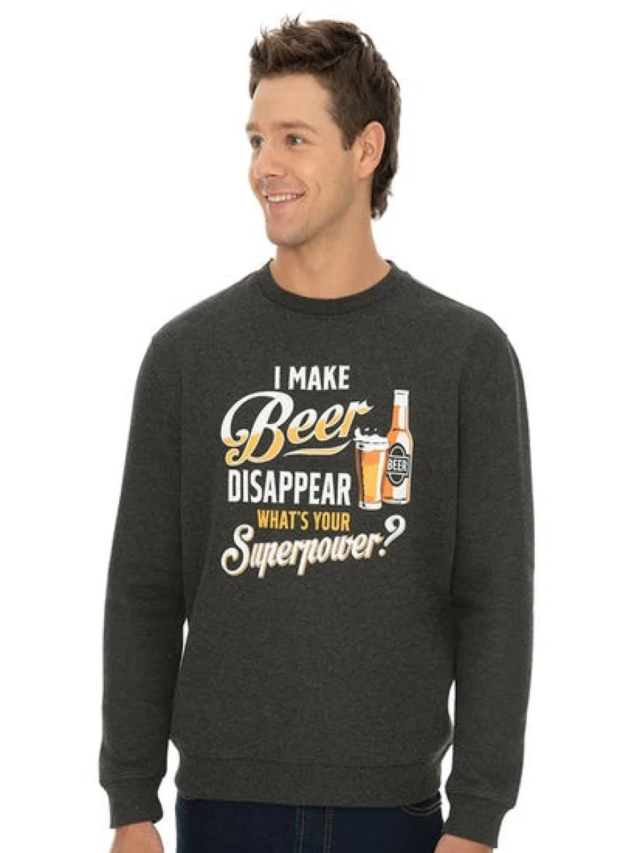 Lowes Men's Casual Beer Print Sloppy Joe T-Shirt in Grey